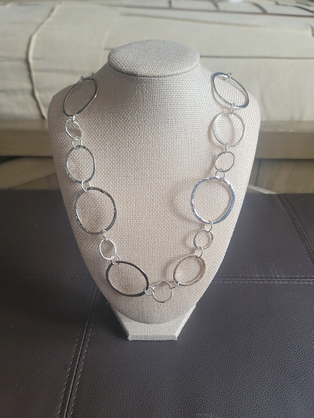 CHICO'S Silver Hammered Open Circle Link Necklace
